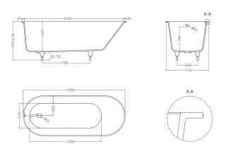 Ванна из искусственного камня Salini Ornella S-Sense 102314MRF 170x80см RAL полностью